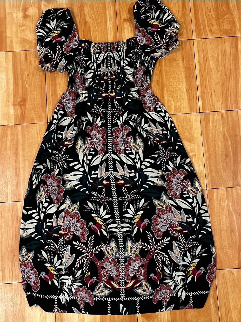 Caballero Aidette Dusk Maxi Dress Small Black Floral Puff Sleeve Boho Resort - Picture 5 of 5